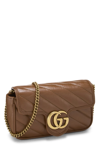Brown Leather GG Marmont Crossbody Super Mini, , large
