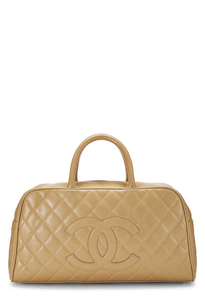 Beige Quilted Caviar Bowler Medium