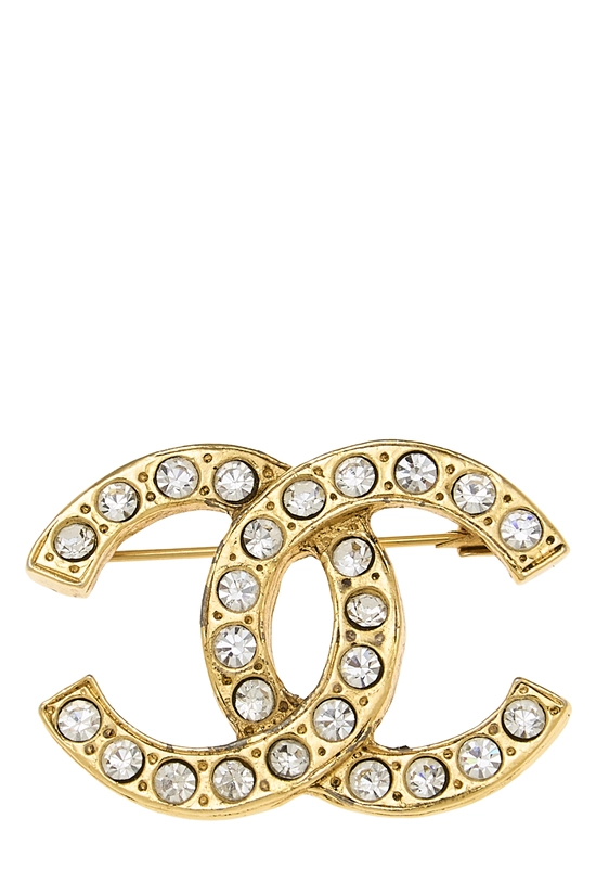 Gold & Crystal 'CC' Pin, , large image number 0