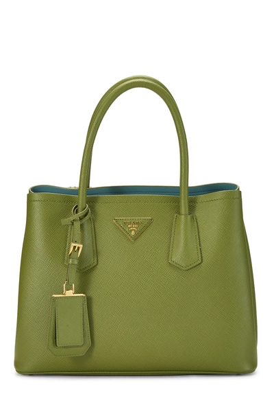 Green Saffiano Leather Double Tote Medium