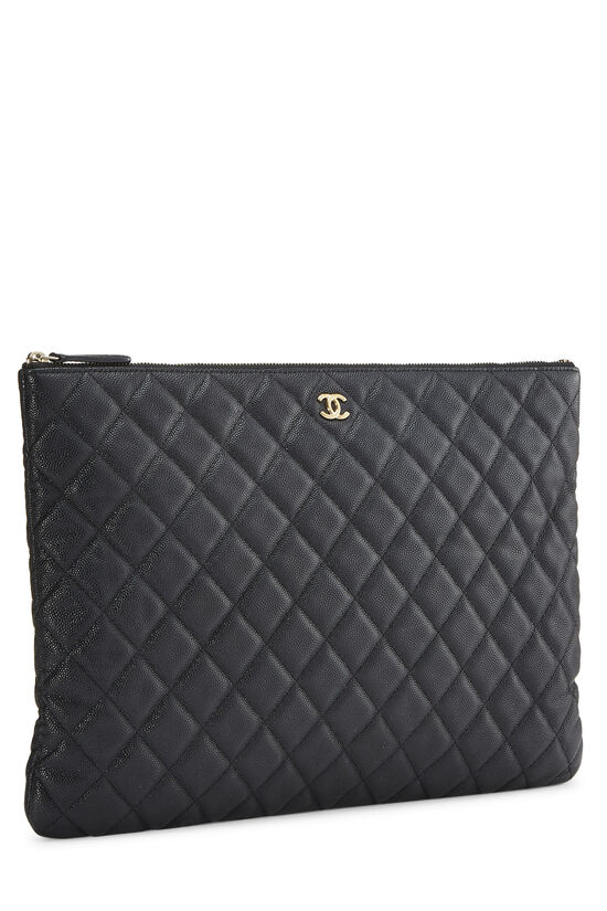 Black Quilted Caviar Zip Pouch Large, , large image number 2