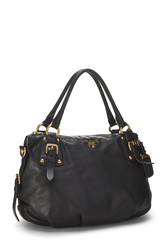 Black Calfskin Leather Convertible Buckle Handbag, , large image number 1