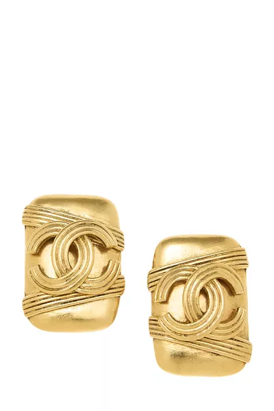 Gold Rectangle 'CC' Earrings