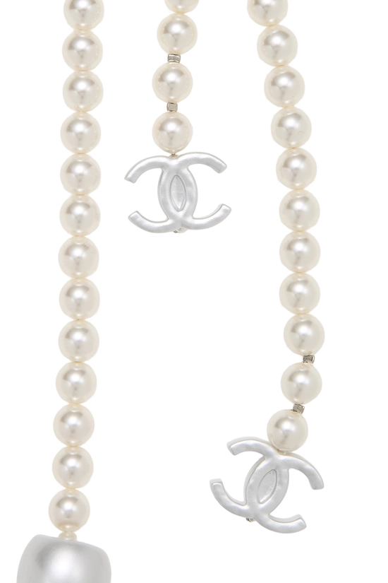 Silver Faux Pearl Necklace XL, , large image number 1