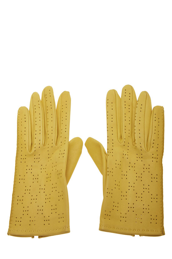 Yellow Perforated Lambskin Gloves, , large image number 0
