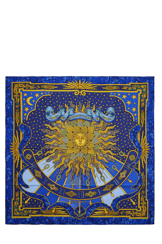 Blue & Multicolor 'Carpe Diem' Silk Scarf 90, , large image number 0