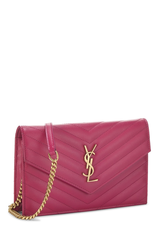 Pink Grained Calfskin Envelope Wallet On Chain (WOC), , large image number 1