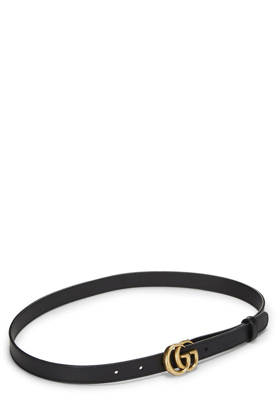 Black Leather GG Marmont Thin Belt, , large image number 1