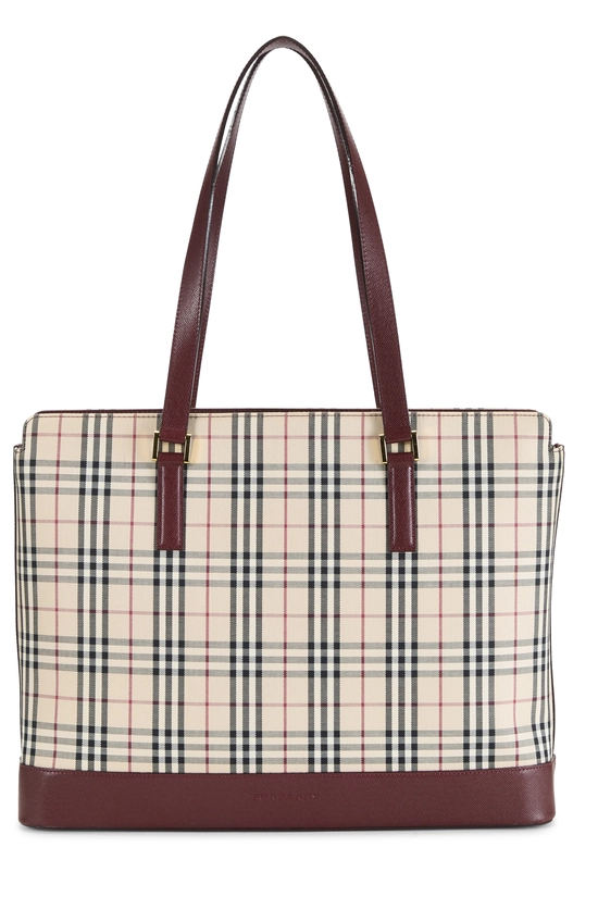 Burgundy Jacquard Check Zip Tote Medium, , large image number 3