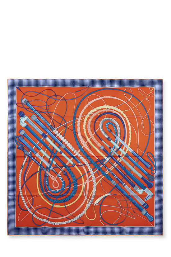 Blue & Multicolor 'Fouets et Badines' Silk Scarf 90, , large image number 0