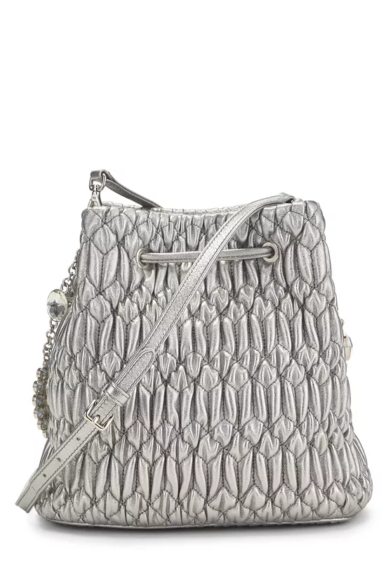 Silver Nappa Crystal Drawstring Bucket Bag, , large image number 3