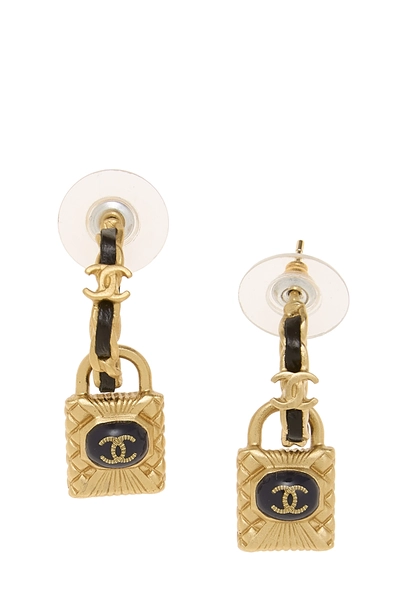 Black & Gold Padlock Earrings