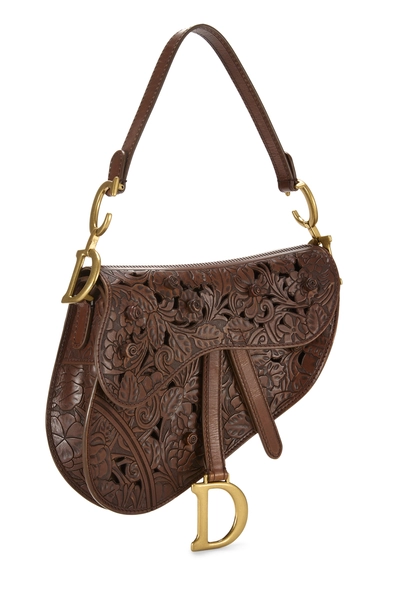 Brown Calfskin Laser Cut Saddle Bag NM, , large
