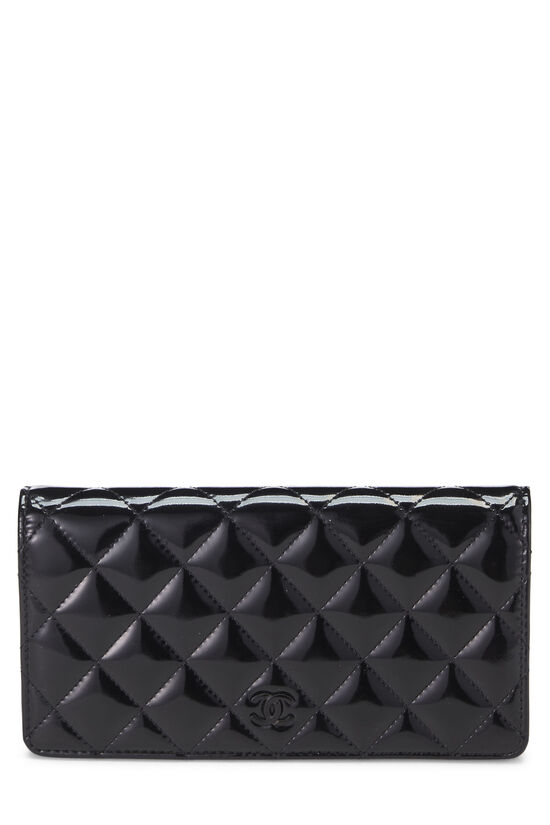 Black Quilted Patent Classic Long Yen Wallet, , large image number 1