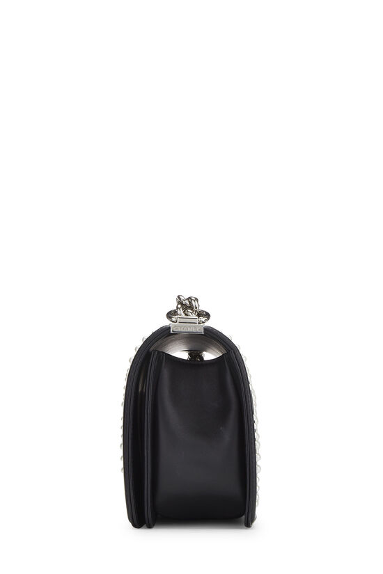 Black Chevron Faux Pearl & Calfskin Boy Bag Medium, , large image number 3