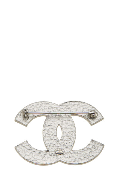 Silver & Crystal Hearts 'CC' Pin, , large