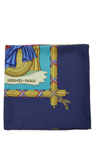 Navy & Multicolor 'Republique Francaise Liberte Egalite Fraternite' Silk Scarf 90, , large