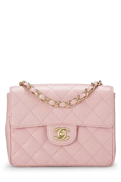 Pink Quilted Caviar Classic Square Flap Mini