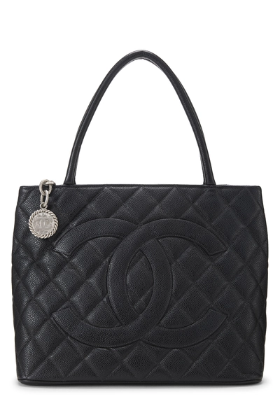 Black Quilted Caviar Medallion Tote