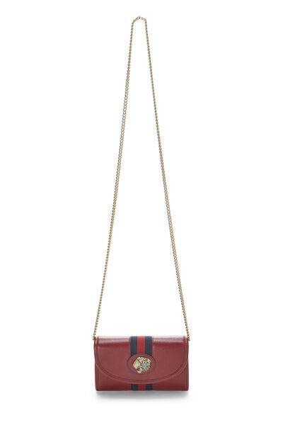 Red Grained Leather Web Raja Crossbody Bag Mini, , large