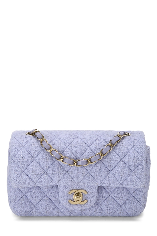 Purple Quilted Tweed Rectangular Flap Mini, , large image number 0