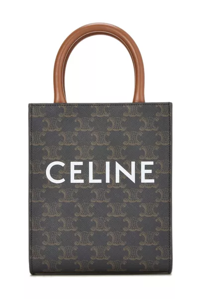 Brown Coated Canvas Triomphe Vertical Cabas Mini