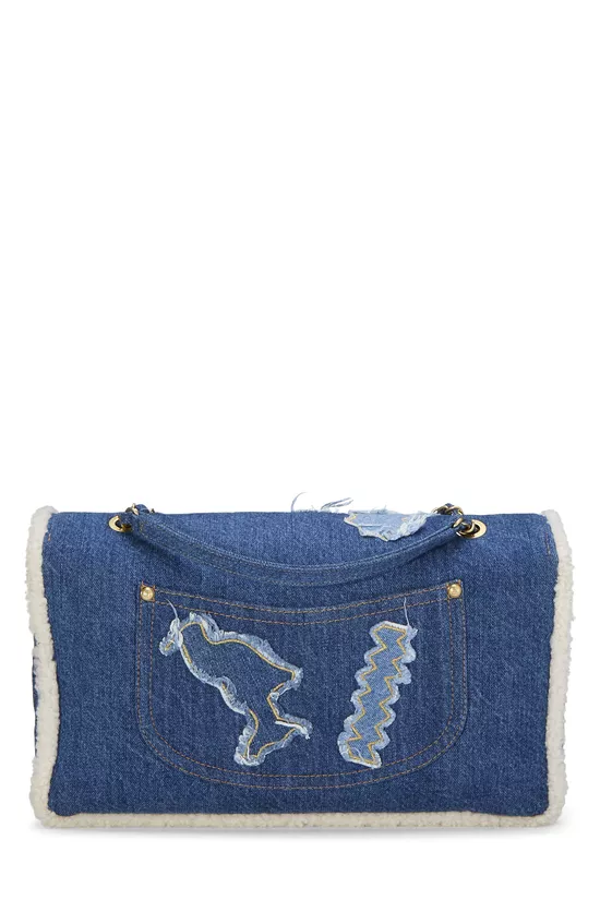 Paris-Egypt Blue Denim & Shearling Hieroglyph Flap Maxi, , large image number 3