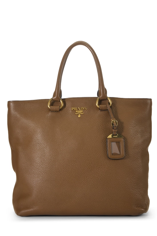 Brown Vitello Daino Convertible Shopping Tote Medium, , large image number 0
