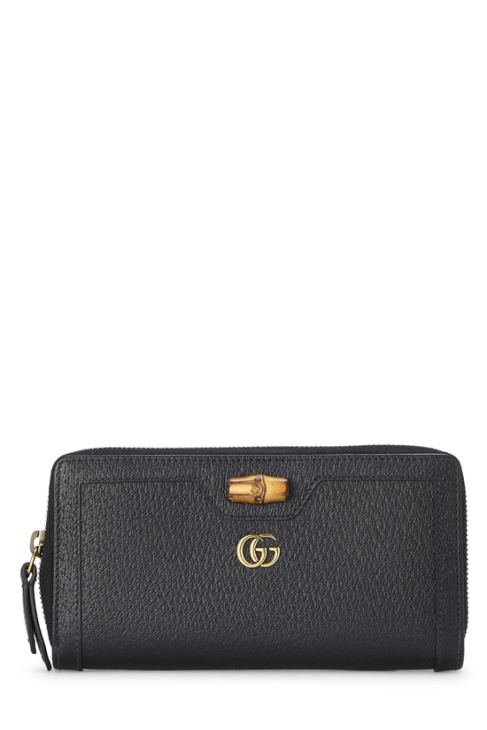 Black Leather Bamboo Zip Around Wallet , , large image number 0