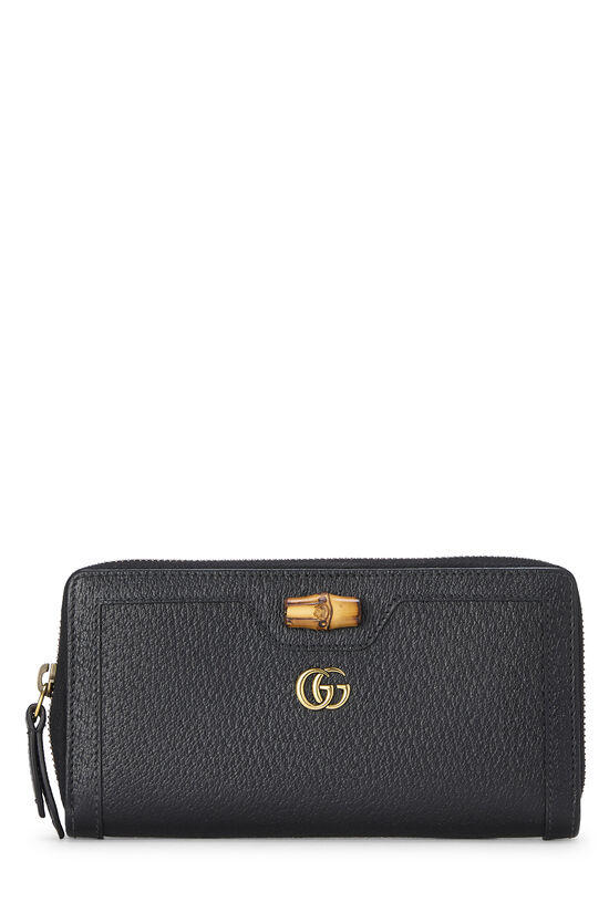 Black Leather Bamboo Zip Around Wallet , , large image number 0