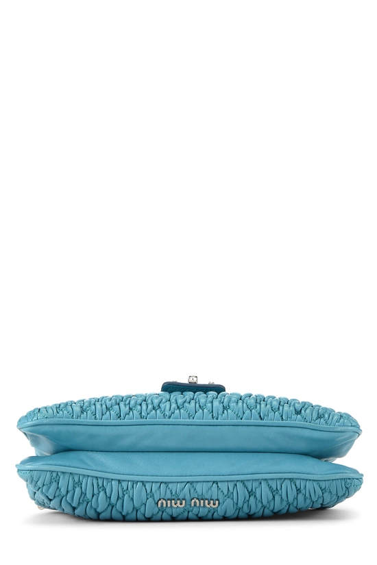 Blue Nappa Crystal Flap Clutch With Chain, , large image number 4