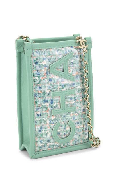 Green Lambskin Logo Chain Clutch, , large