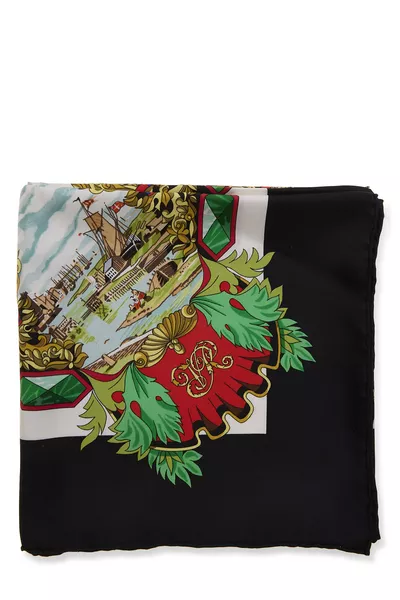 Black & Multicolor 'L'Entente Cordiale' Silk Scarf 90, , large