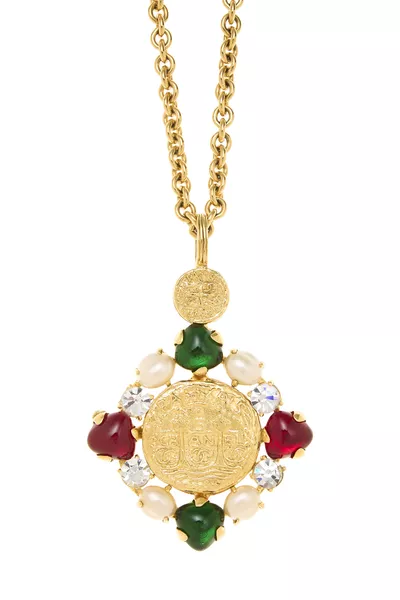 Multicolor Gold & Gripoix Long Necklace, , large