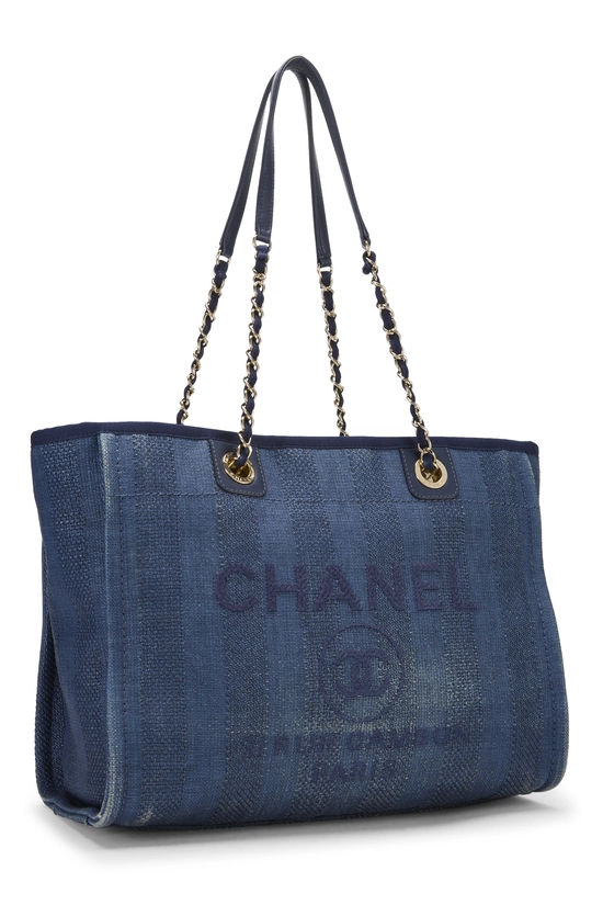 Navy Woven Raffia Deauville Tote Medium, , large image number 1
