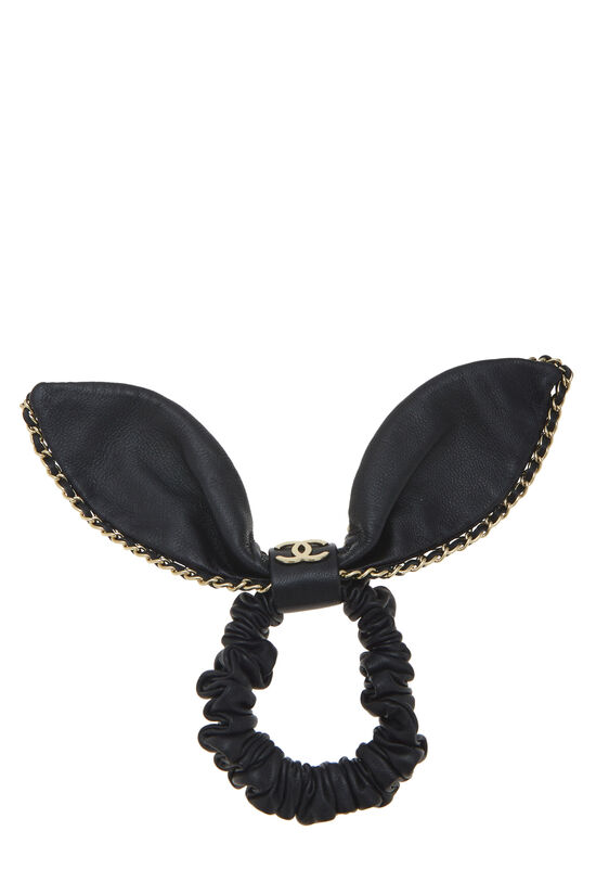 Black Lambskin & Gold Chain Hair Bow Tie, , large image number 0
