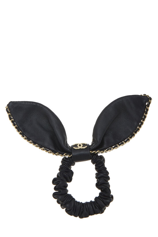 Black Lambskin & Gold Chain Hair Bow Tie
