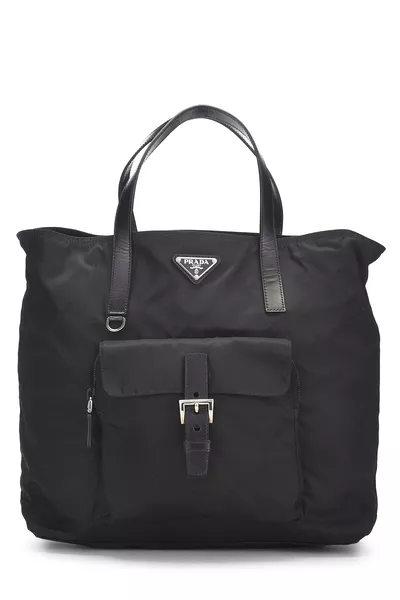 Black Nylon Front Buckle Tote