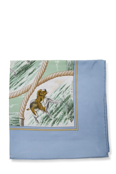 Blue & Multicolor 'Auteuil en Mai' Silk Scarf 90, , large