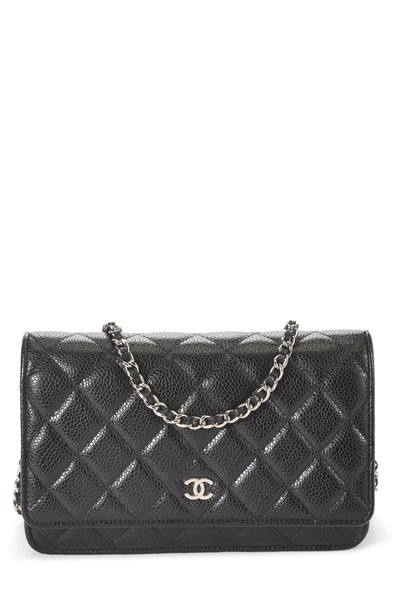 Black Quilted Caviar Classic Wallet on Chain (WOC)