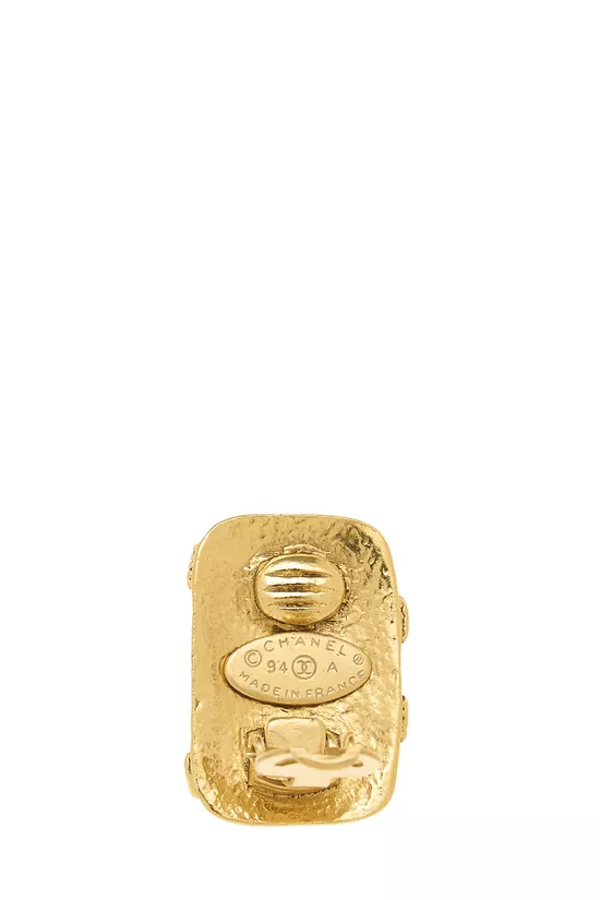 Gold Rectangle 'CC' Earrings, , large image number 2