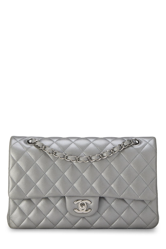 Silver Quilted Lambskin Classic Double Flap Medium, , large image number 0