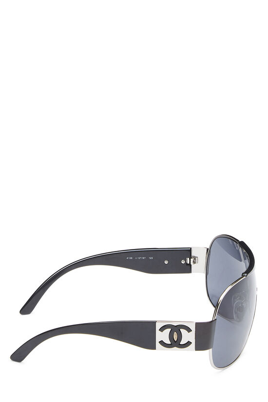Black Acetate 'CC' Shield Sunglasses, , large image number 3
