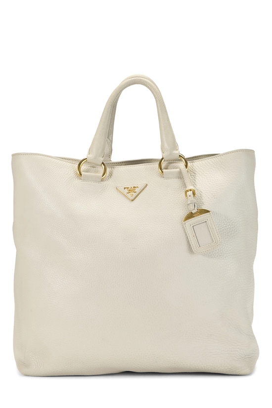White Vitello Daino Convertible Shopping Tote, , large image number 0