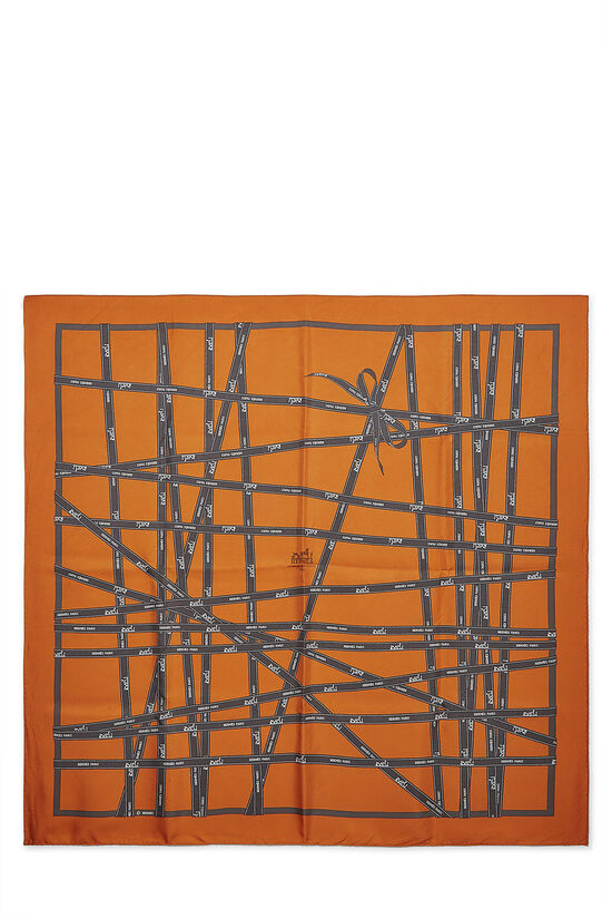 Orange & Multicolor 'Bolduc' Silk Scarf 90, , large image number 0