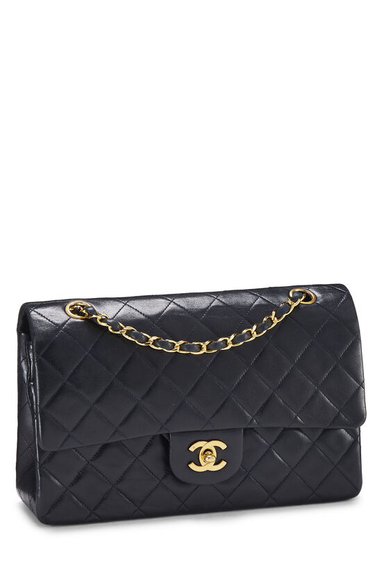 Navy Quilted Lambskin Double Flap Bag Medium