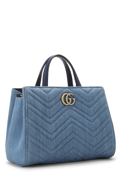 Blue Denim GG Marmont Top Handle Bag Small, , large