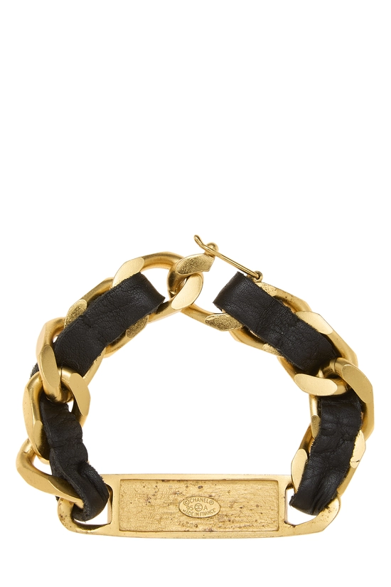 Gold & Black Leather Chain Bracelet, , large image number 1