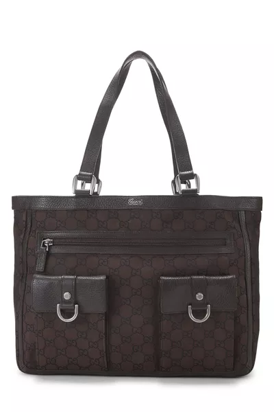 Brown GG Nylon Abbey Pocket Tote