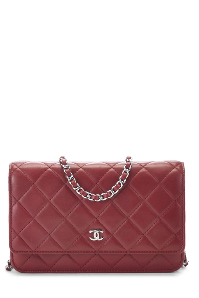 Chanel Red Lambskin Classic Quilted Wallet on Chain (WOC)